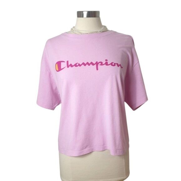 Champion Womens Plus Cropped Tee 2X Pink Short Sleeve Graphic Casual Relaxed Fit - Picture 2 of 7